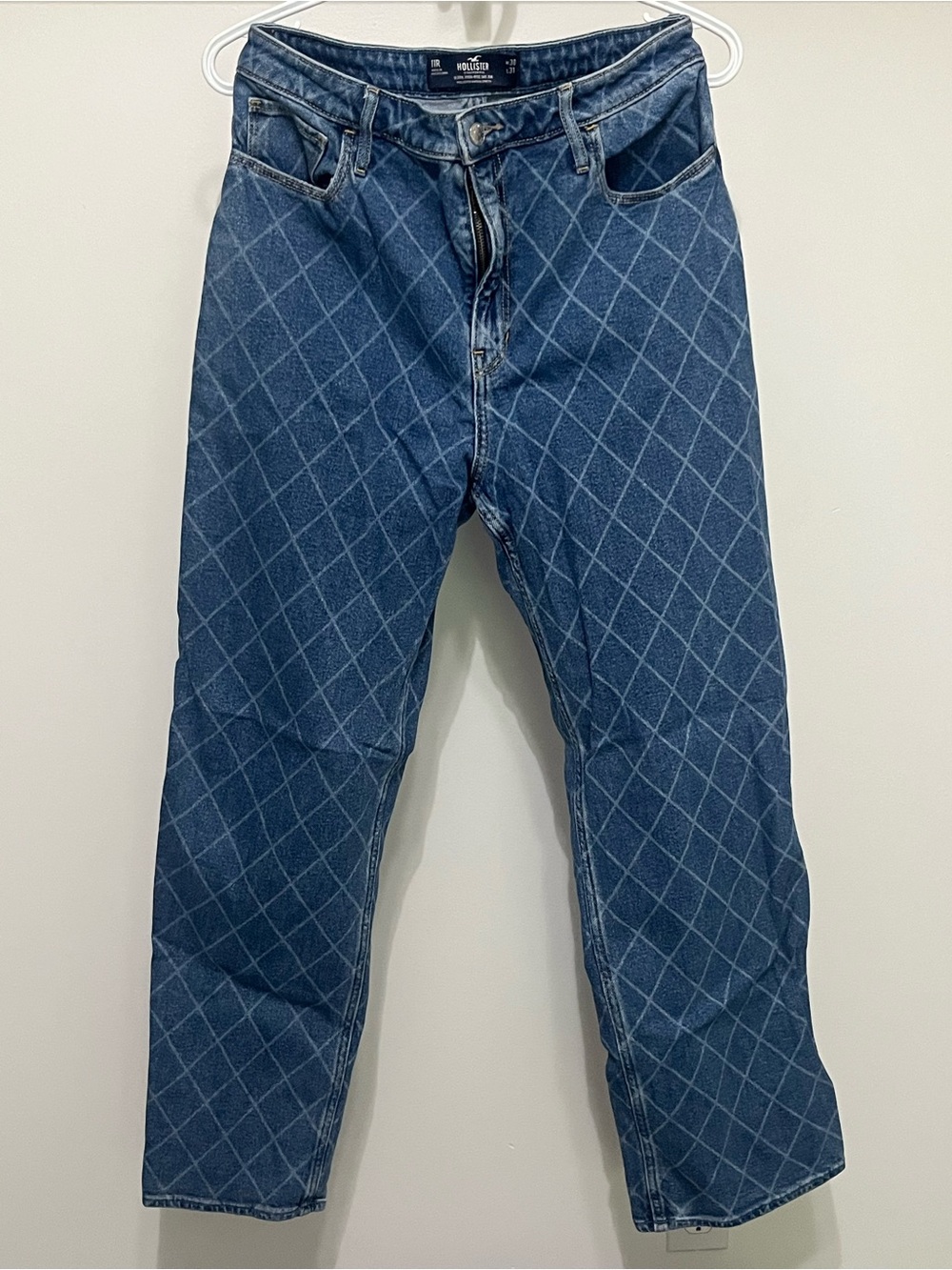 Hollister Women’s “Dad Jean” Blue Diamond-Pattern Jeans